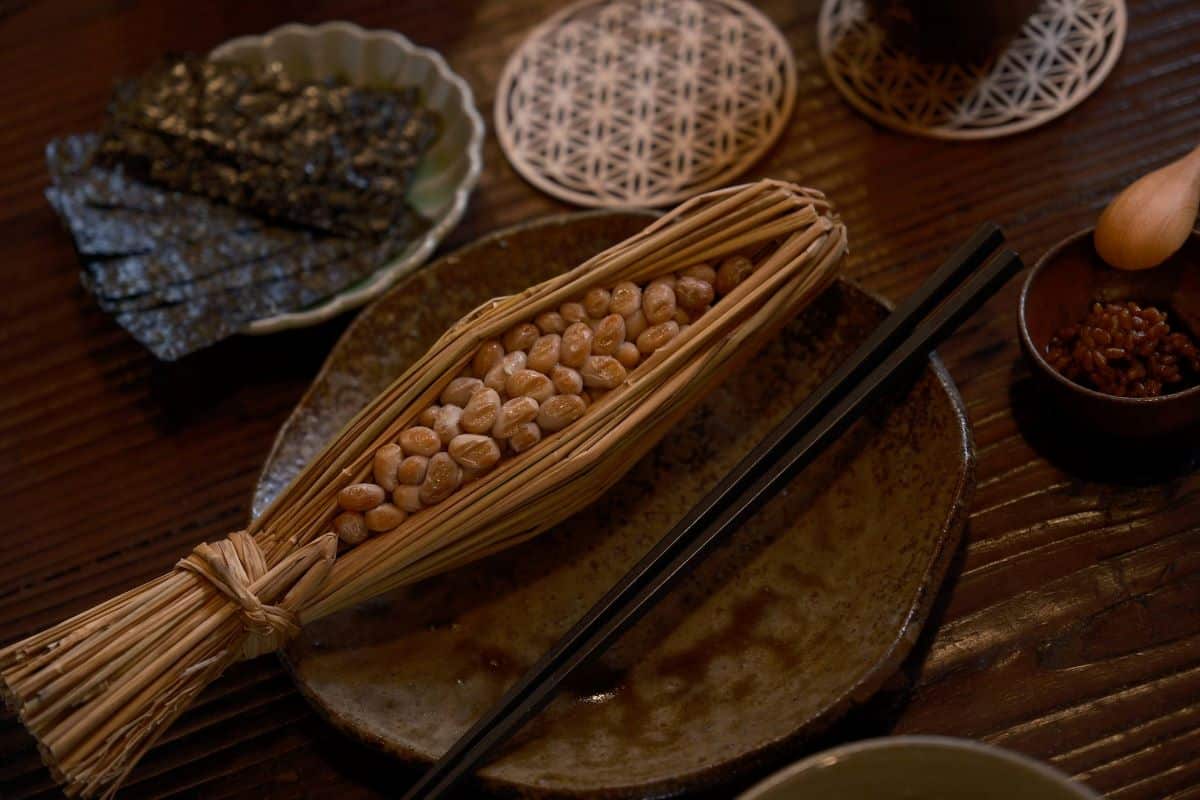 Natto and nori on wood table